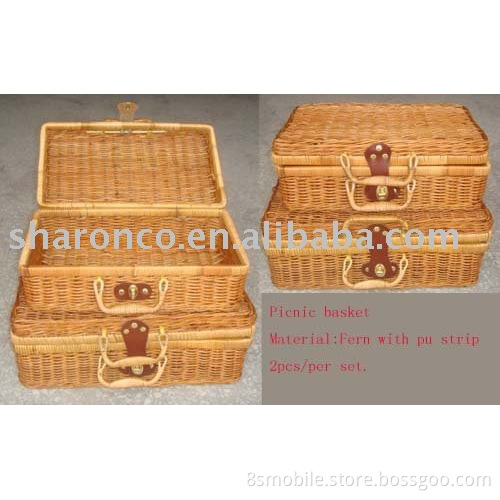 Picnic basket from fern 2pcs per set for storage food,fruit,vegetable etc.